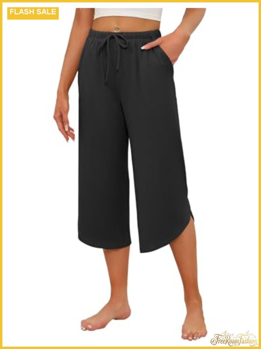 Womens Capri Lounge Pajama Pants with Pockets - 95% Polyester 5% Spandex